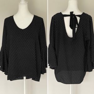 Green Envelope Los Angeles Polka Dot Ruffle 3/4 Sleeve Blouse Top Office Work